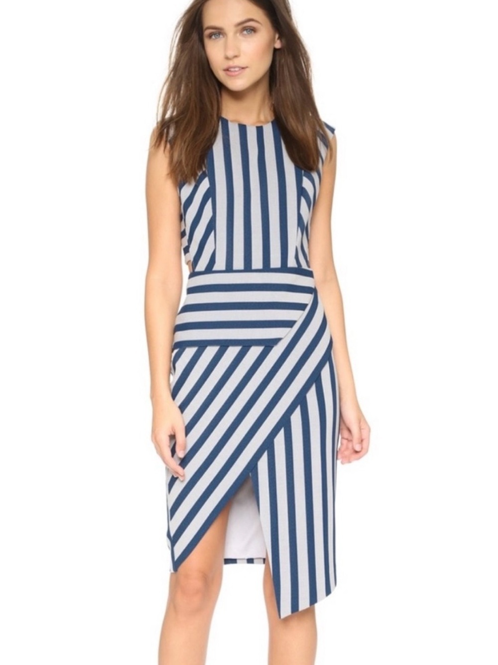 Mason Asymmetrical Black and White Striped Midi Dress size 4